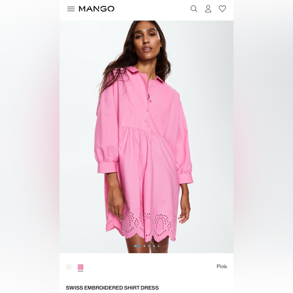 Mango pink Swiss eyelet scalloped cotton shirt dress